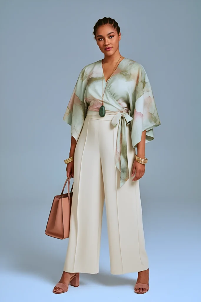 Spring Kimono-Inspired Wrap Office Outfit