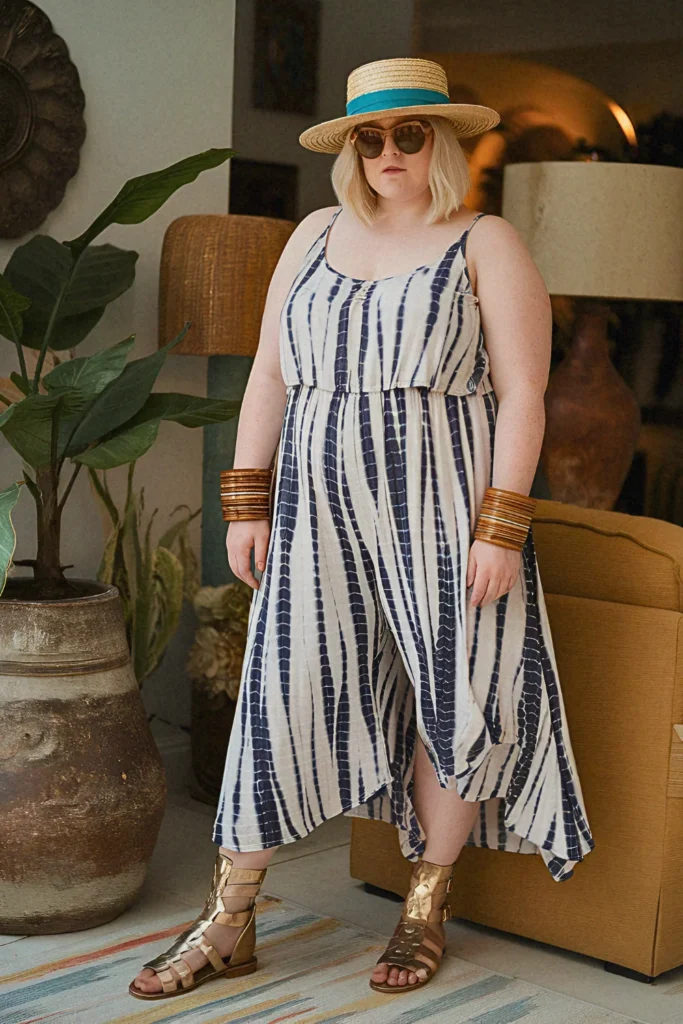 Plus Size Summer Tie-Dye Jumpsuit Vacation Outfit