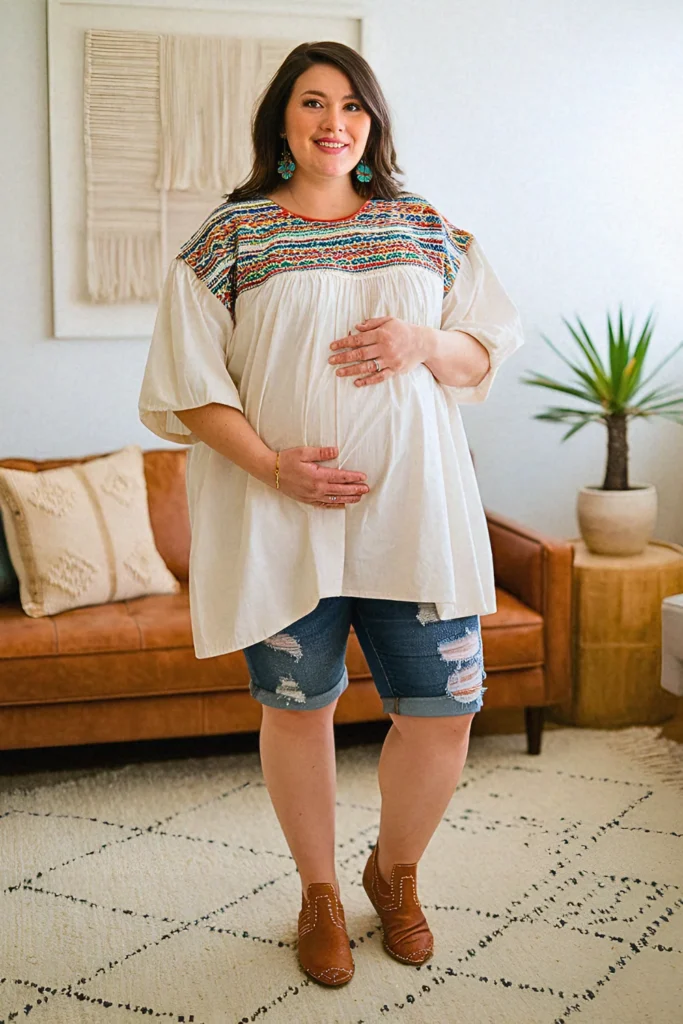 Plus Size Summer Peasant Tunic Pregnancy Outfit