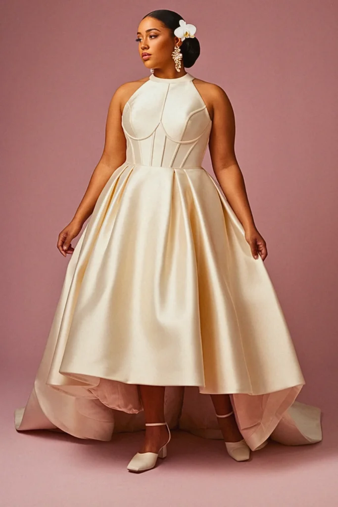 Halter Neck Mikado Satin Structured Wedding Dress
