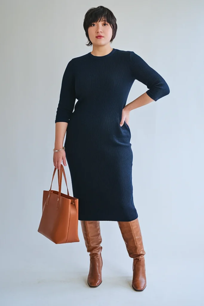 Plus Size Japanese Knit Dress Sophisticated Autumn Outfit