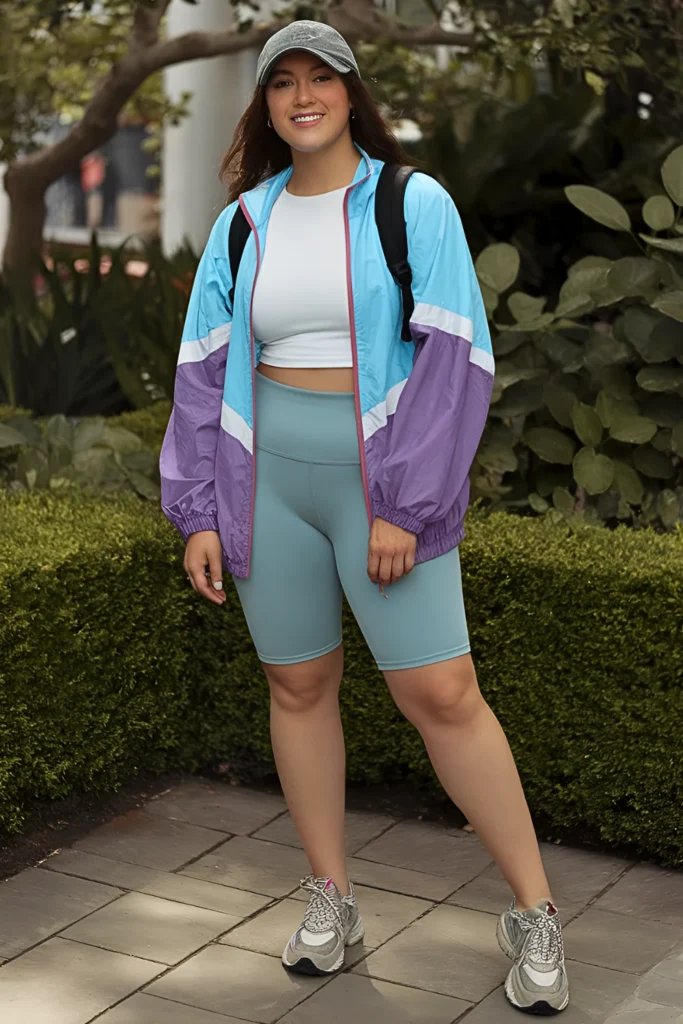 Color-Blocked Windbreaker and Biker Shorts