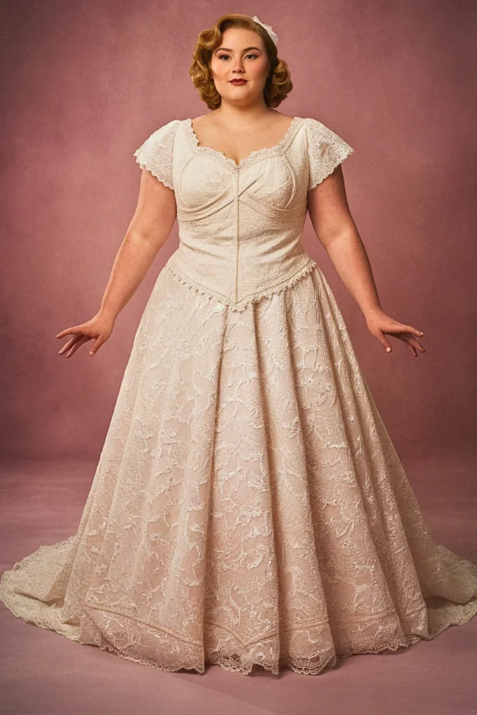 Plus Size Vintage 1940s Sweetheart Neckline Wedding Dress