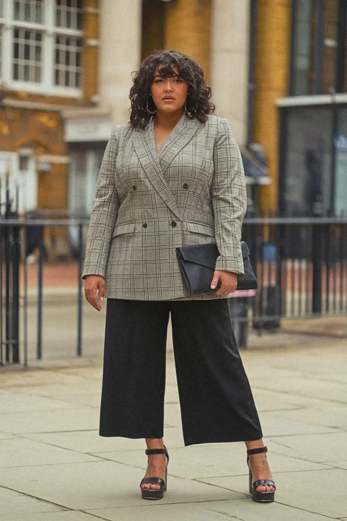 Plus Size Blazer And Culottes Fall Outfit