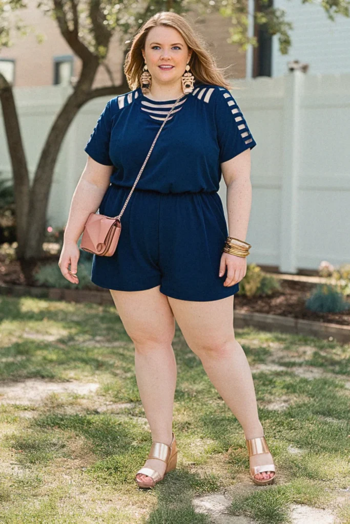 Plus Size Cutout Shoulder Romper Summer Outfit