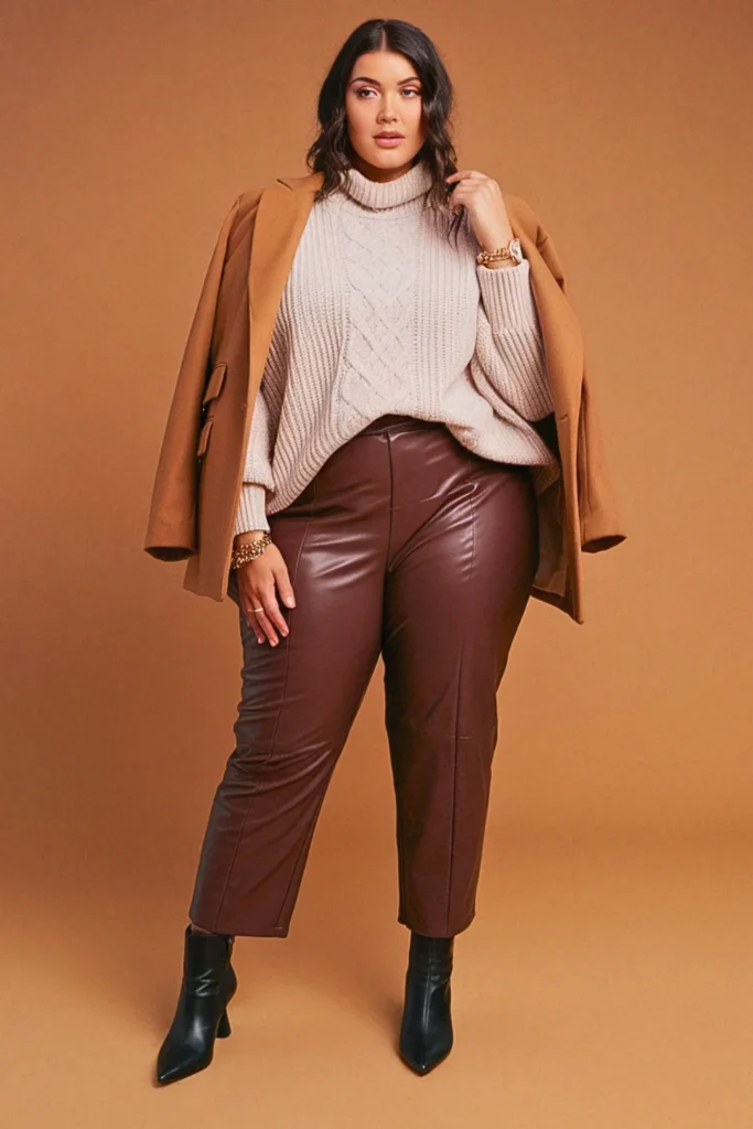 Plus Size Leather Pants Fall Outfit