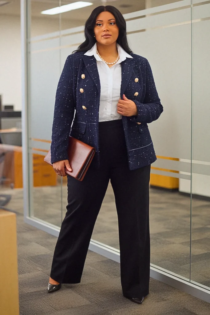 Plus Size Fall Tweed Blazer Workwear Outfit