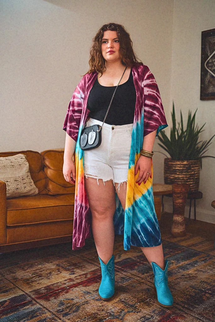Plus Size Summer Tie-Dye Kimono Nashville Outfit