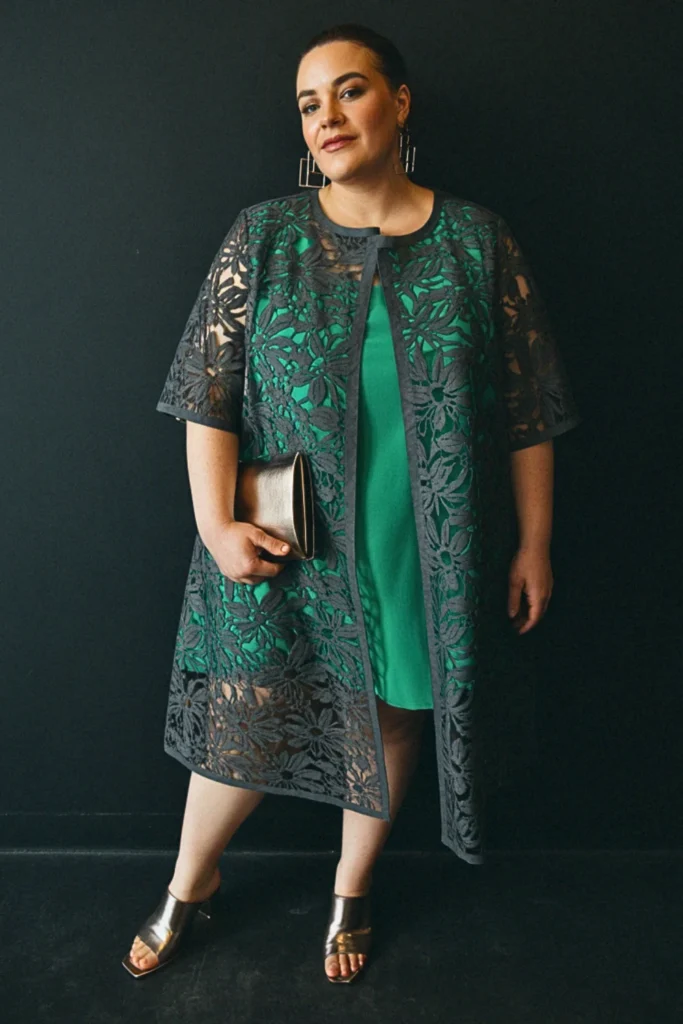 Plus Size Laser-Cut Overlay Sheath Wedding Guest Dress