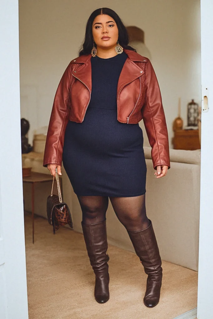 Plus Size Fall Jacket Dress Tights Combo Aesthetic Outfit