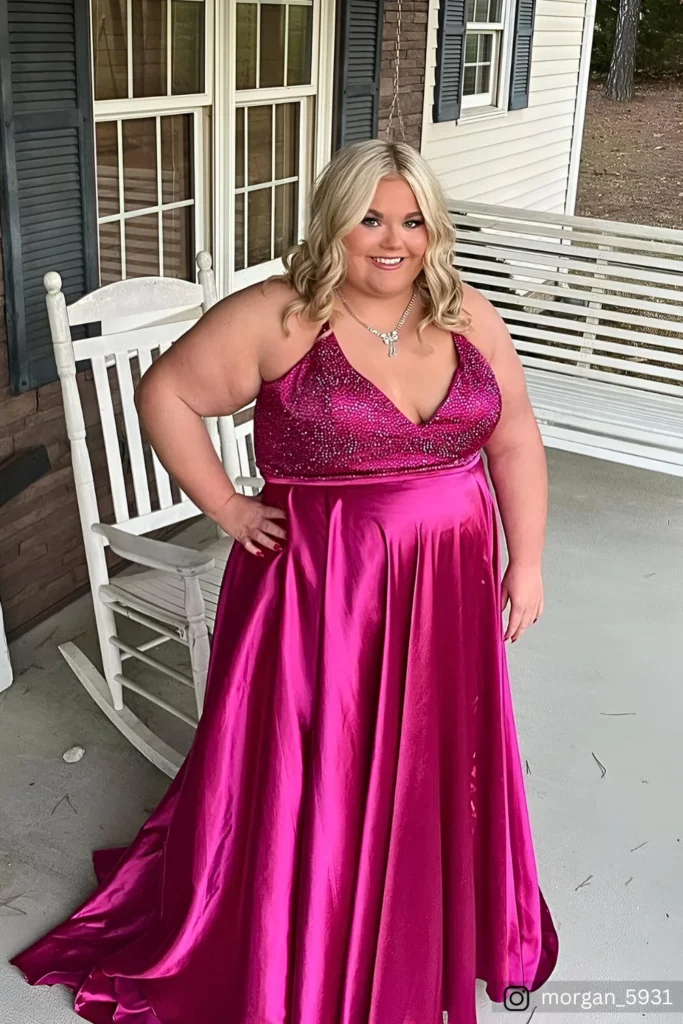 Plus Size Hot Pink Ball Gown Prom Dress