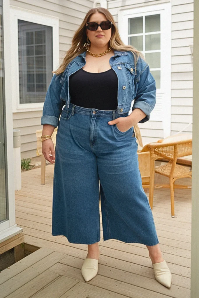 Plus Size Denim Culotte Set Summer Outfit