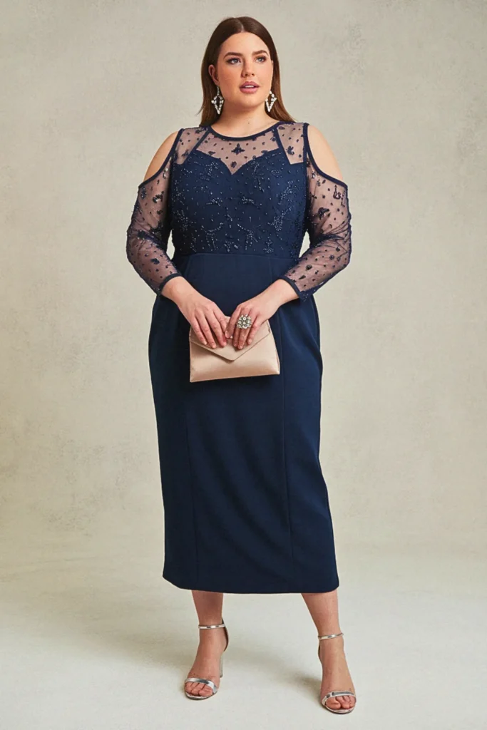 Plus Size Beach Sequin Cold-Shoulder Wedding Guest Dress