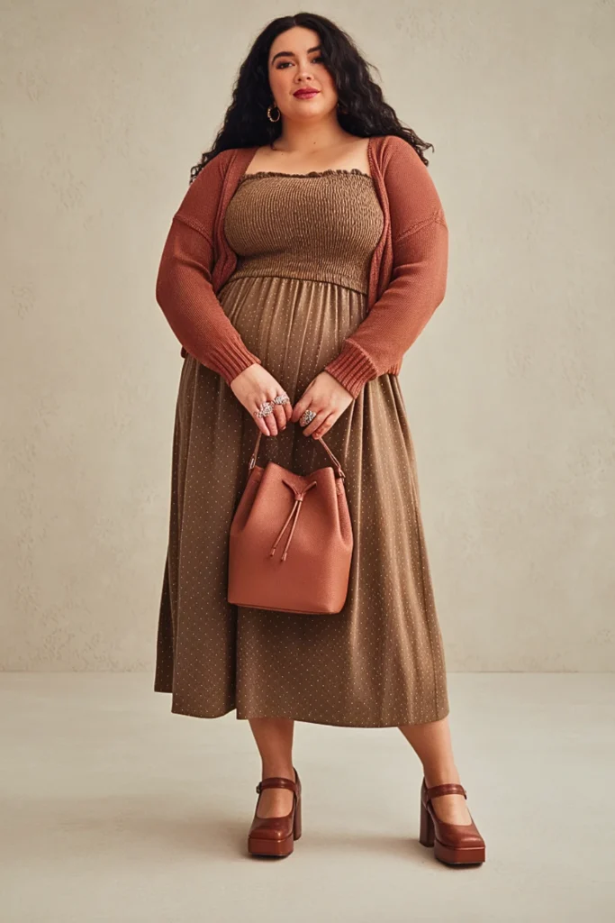 Plus Size Smocked Dress Fall Outfit