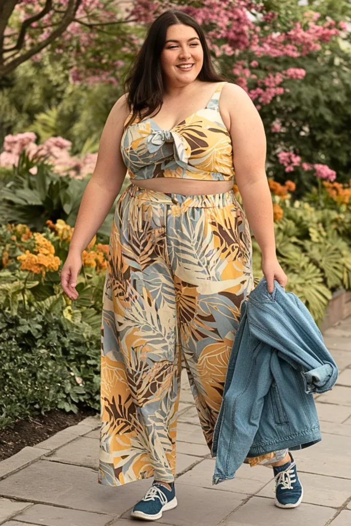 Knotted Crop Top + Wide Leg Pants Casual Outfit