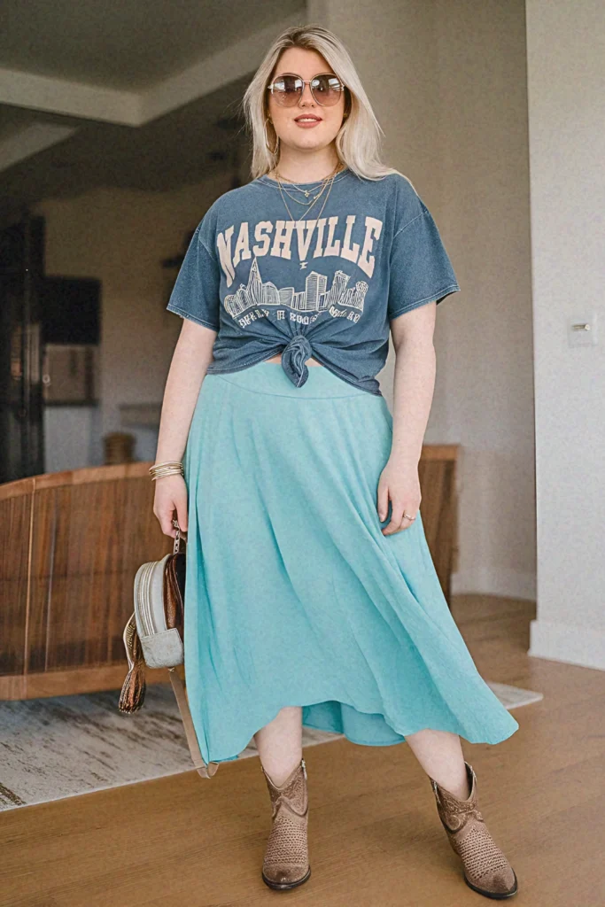 Plus Size Summer Nashville Skyline Graphic Tee Nashville Outfit