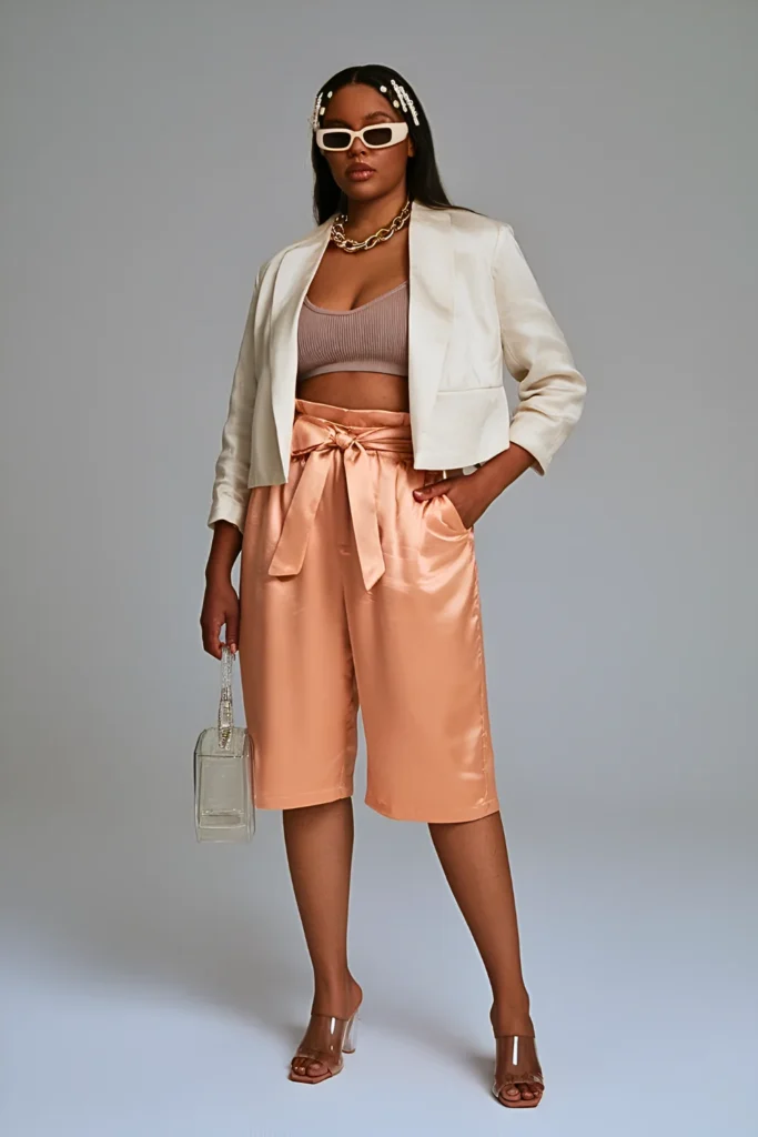 Spring Summer Satin Paperbag Bermuda Fusion