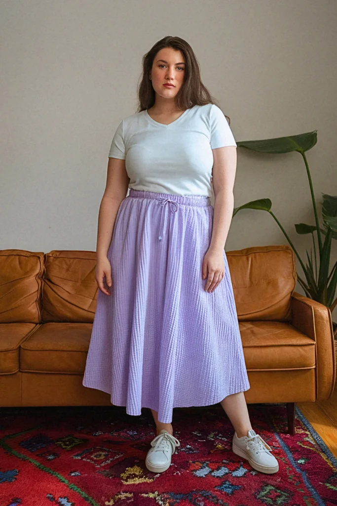 Plus Size Comfy Drawstring Midi Skirt Summer Outfit