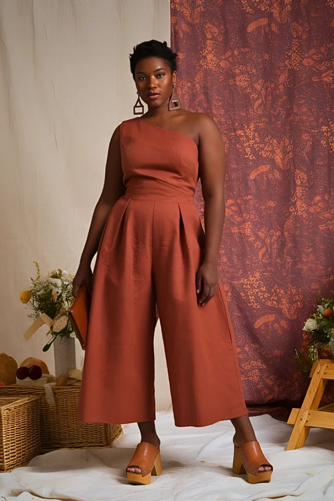 Plus Size Sculptural Linen Jumpsuit Summer Outfit