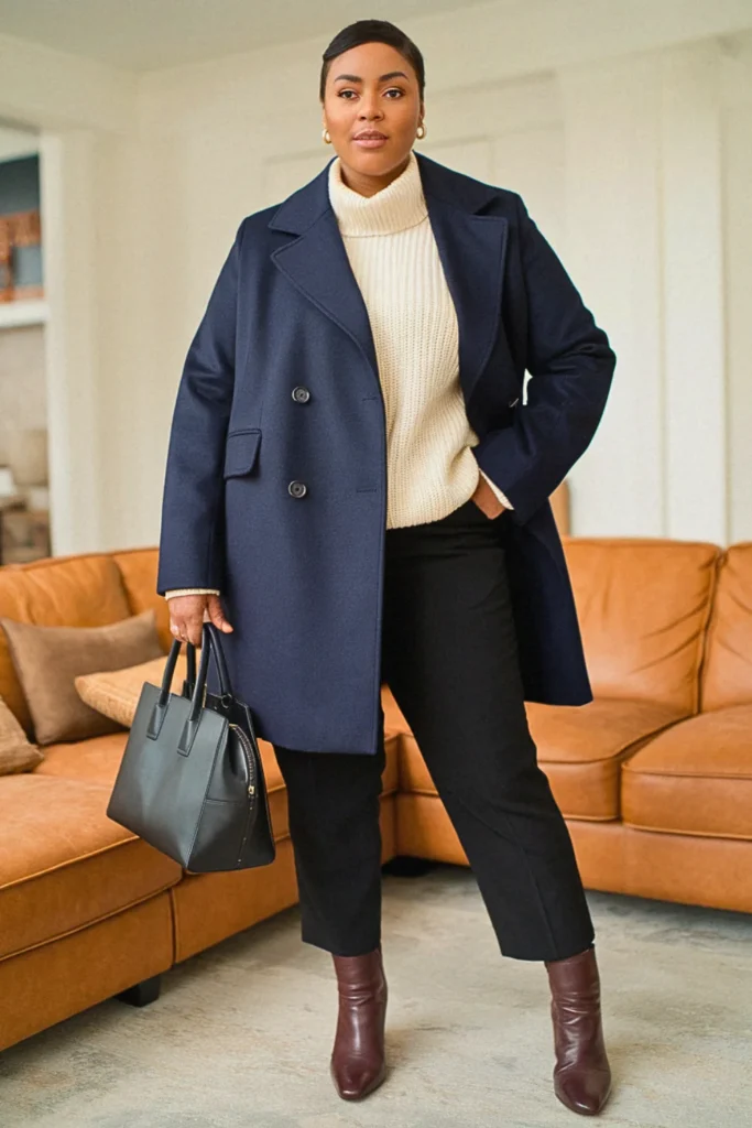 Plus Size Navy Peacoat Professional Fall Outfit