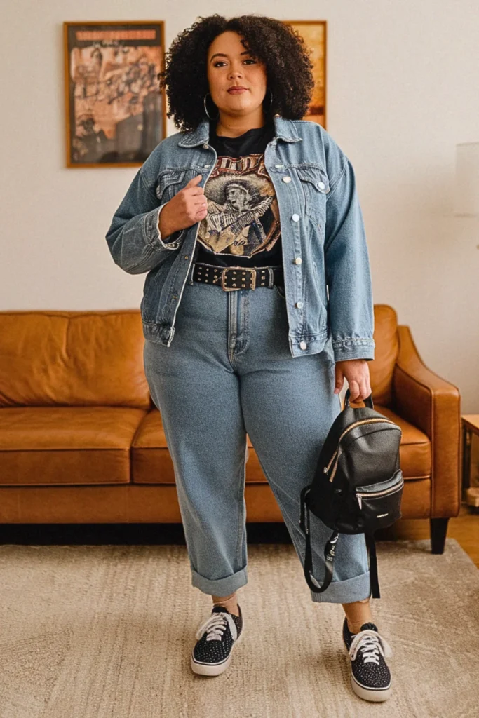 Plus Size Fall Denim Jacket Vintage Autumn Outfit
