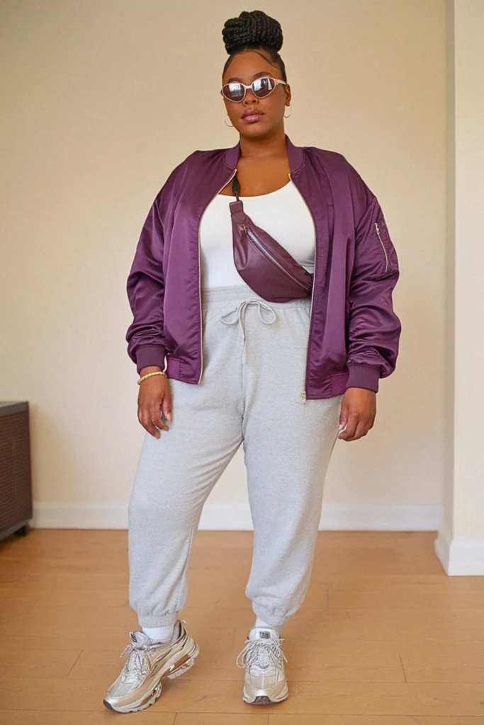 Plus Size Bomber Jacket Sporty Fall Outfit