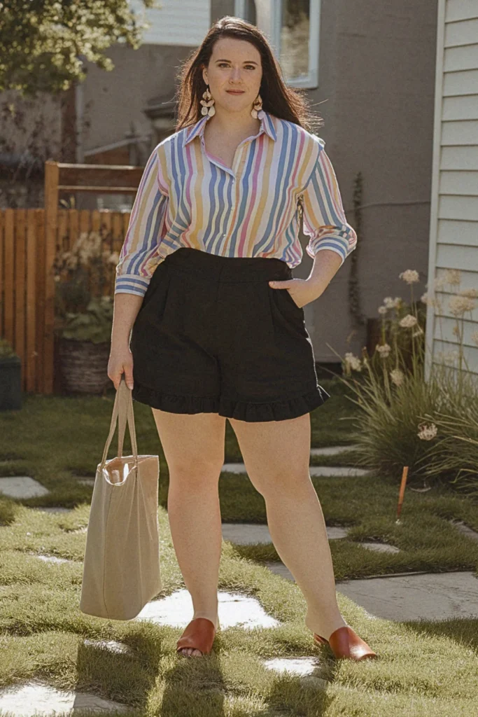 Plus Size Ruffled Shorts Summer Outfit