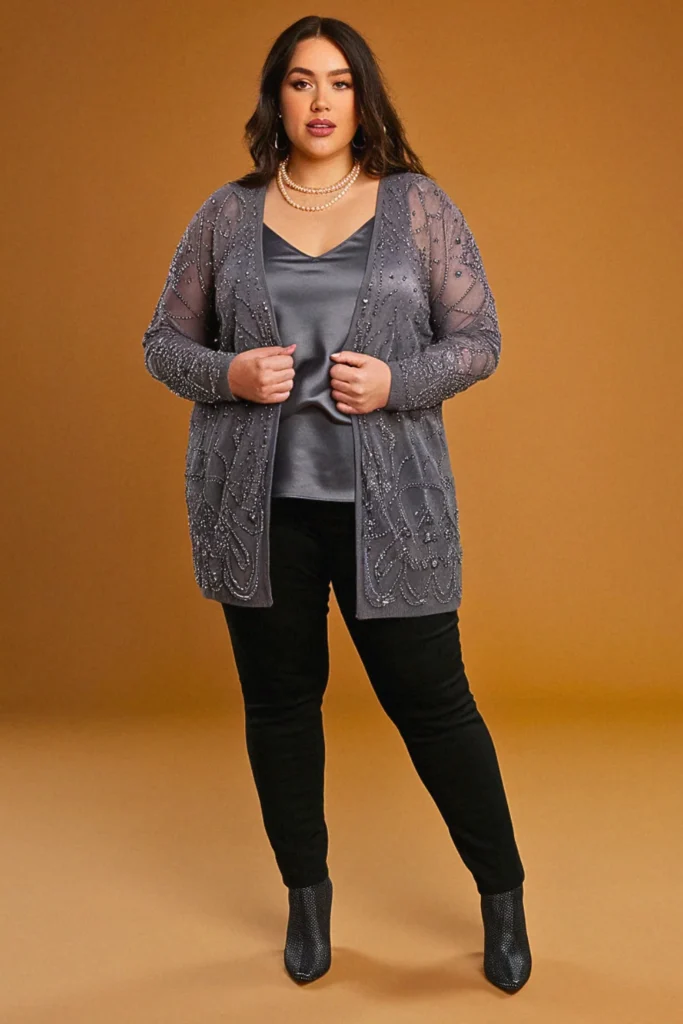 Plus Size Fall Embellished Cardigan Birthday Outfit