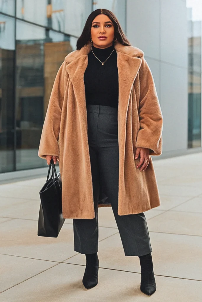 Plus Size Faux Fur Coat Work Fall Outfit
