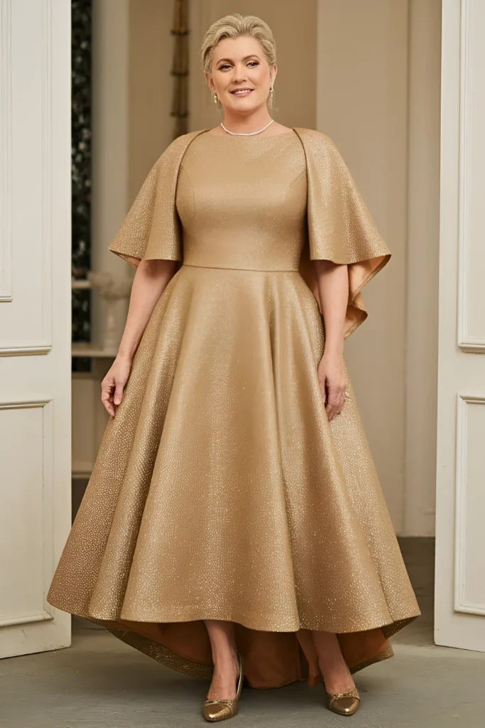 Plus Size Mother of the Bride Gold Shimmer Dress