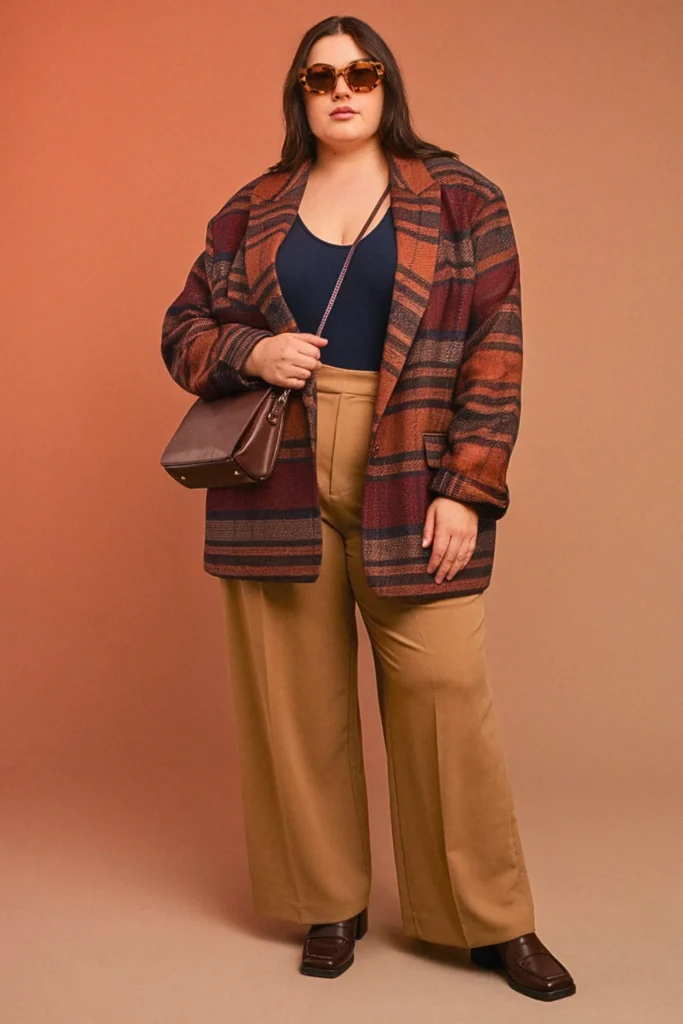 Plus Size Plaid Blazer Casual Fall Outfit
