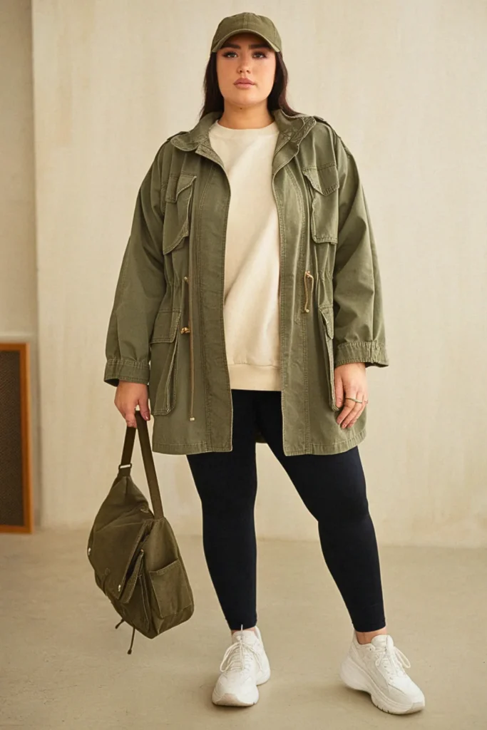 Plus Size Utility Jacket and Leggings Fall Outfit