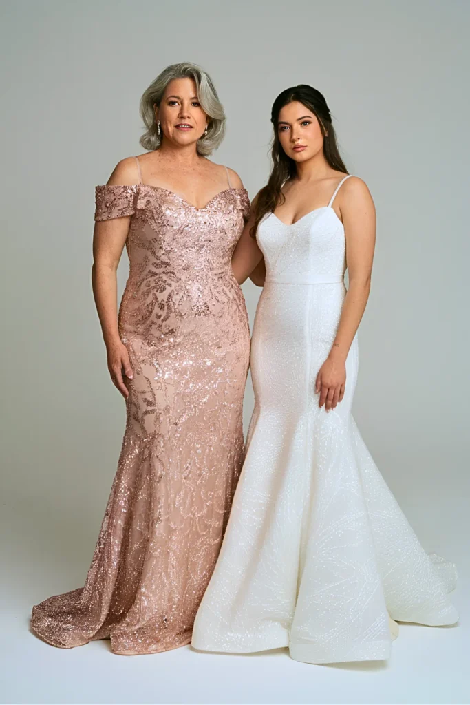 Sparkly Rose Gold Sequin Mermaid Mother of the Bride Gown