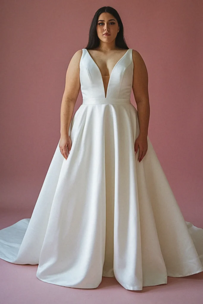 Plus Size A-Line Deep V-Neck Minimalist Wedding Dress