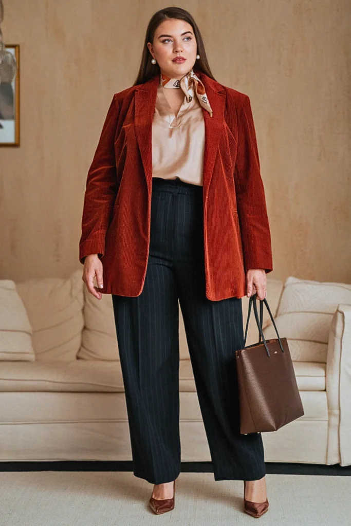 Plus Size Corduroy Blazer Professional Fall Outfit