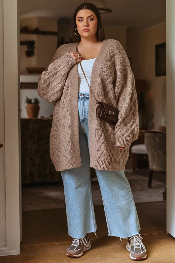 Plus Size Statement Cardigan and Straight-Leg Jeans Fall Outfit