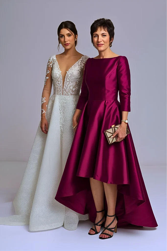 Modern Magenta Mikado High-Low Mother of the Bride Dress