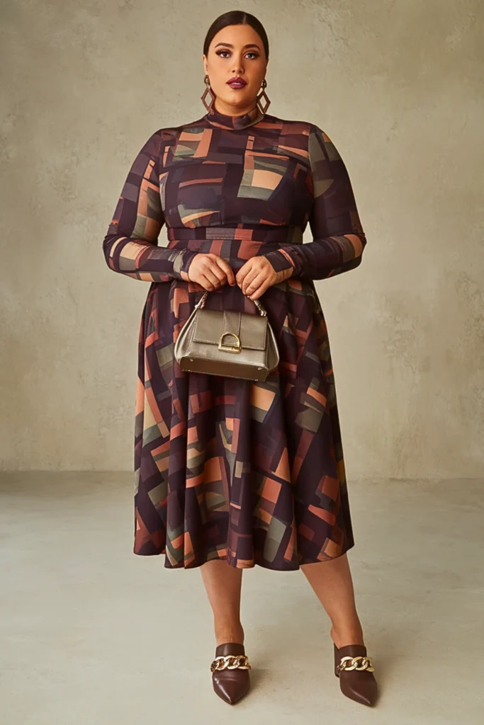 Plus Size Printed Midi Dress Fall Outfit