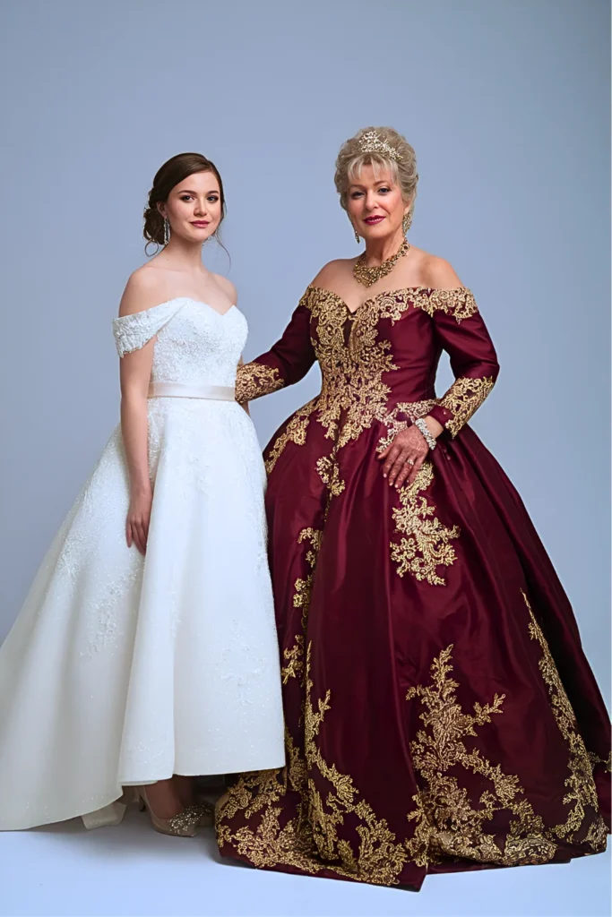Plus Size Opulent Burgundy Taffeta Ball Gown with Gold Embroidery Mother of the Bride Dress