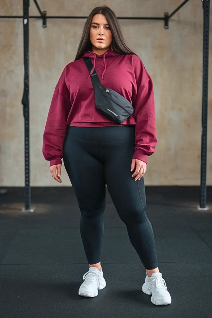 Plus Size Fall Burgundy Hoodie and High-Waisted Leggings Athleisure Outfit
