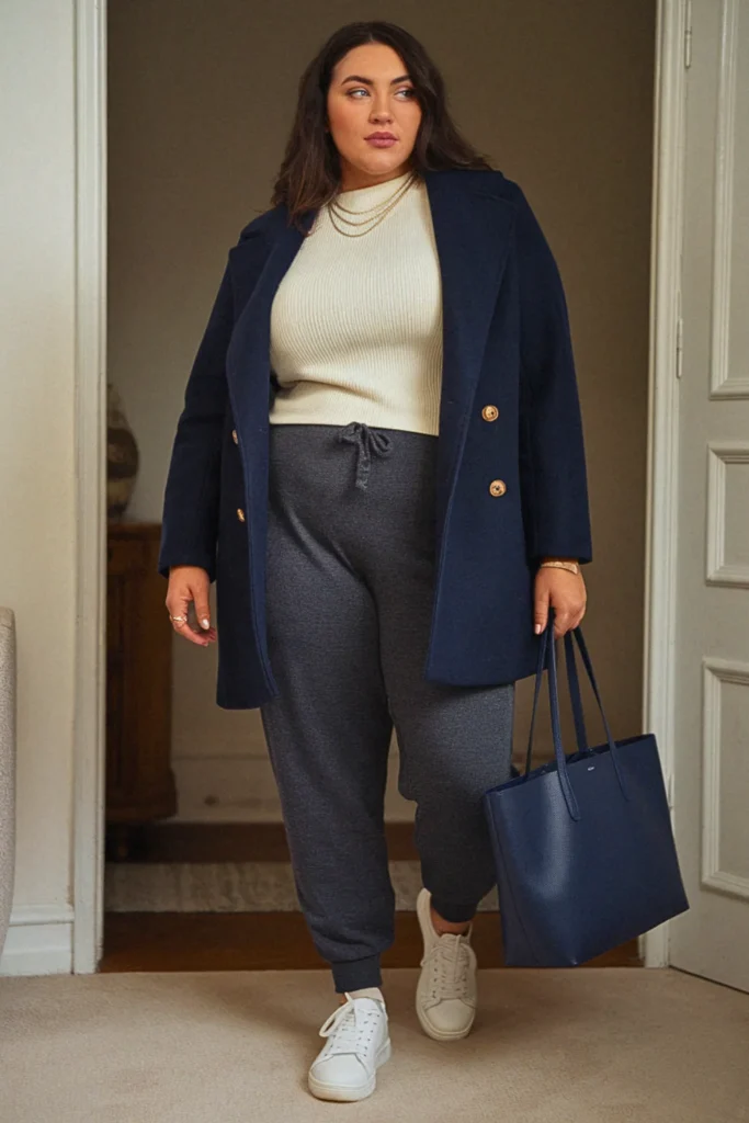 Plus Size Peacoat and Joggers Fall Outfit