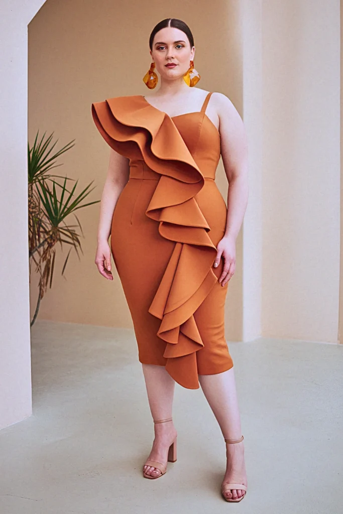 Plus Size Summer Sculptural Ruffle Statement Party Outfit