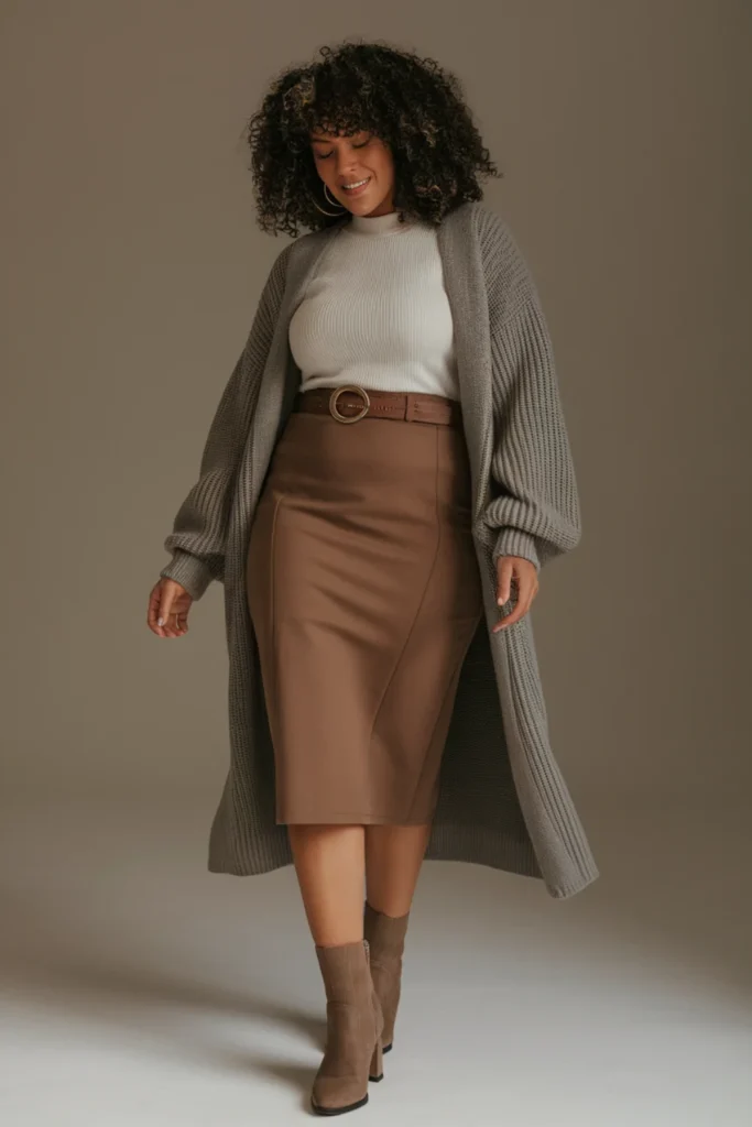 Winter Curvy Mom Cardigan and Pencil Skirt Outfit