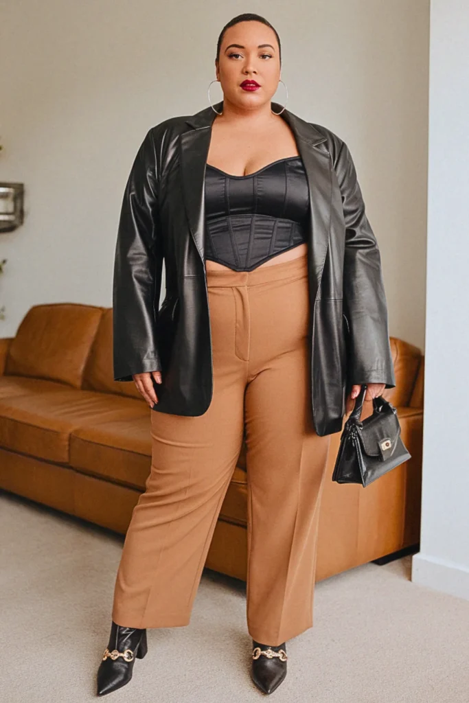 Plus Size Leather Blazer Corset Fall Outfit