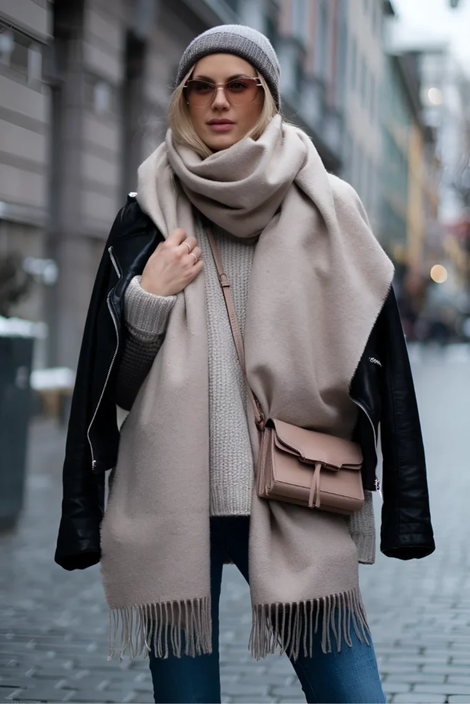 Stockholm Style Winter Large Scarf Outfit