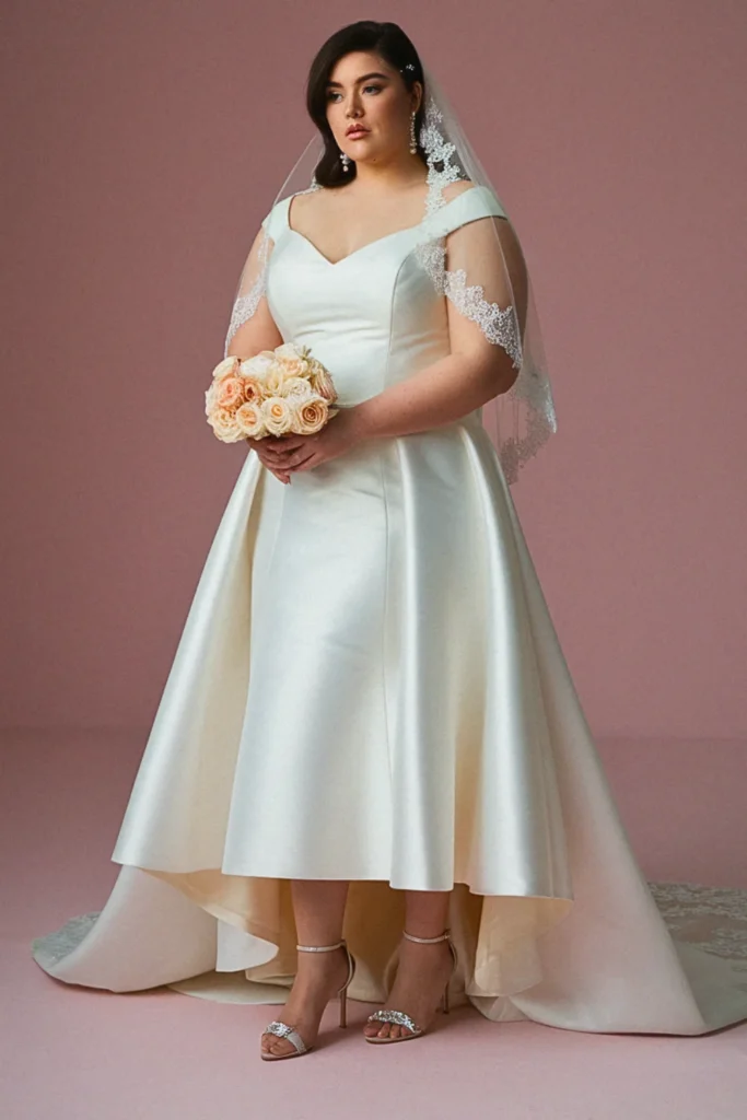 Queen Anne Neckline with Detachable Overskirt Wedding Dress