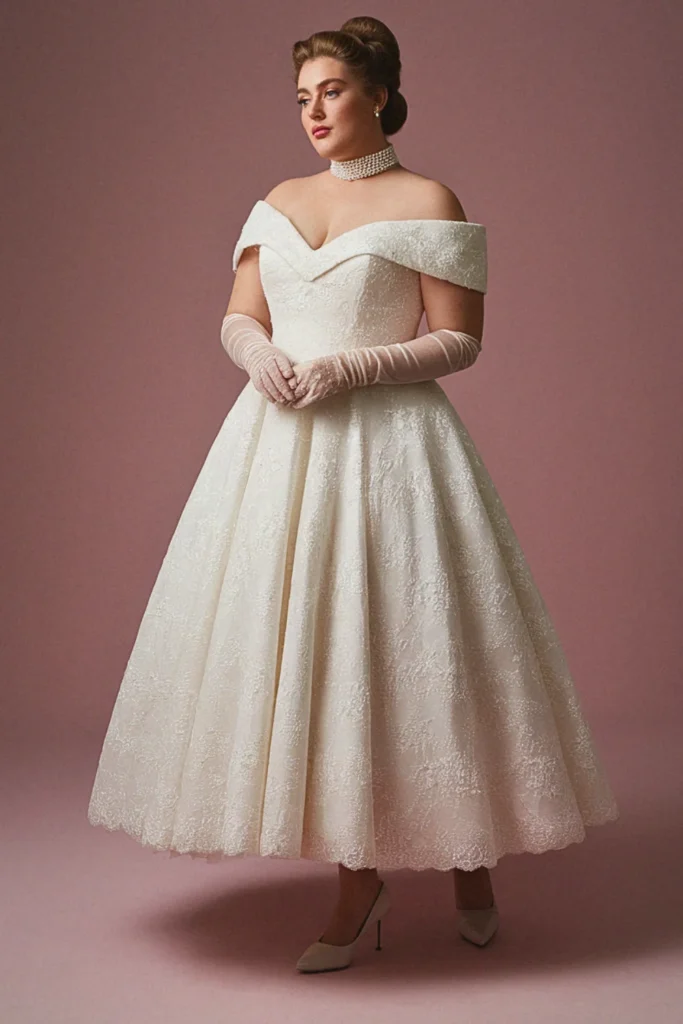 Plus Size Vintage Elegant Off-Shoulder Wedding Dress