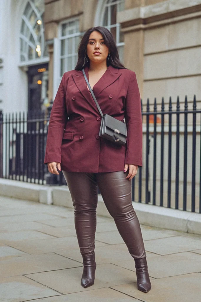 Plus Size Structured Blazer And Leather Leggings Fall Outfit