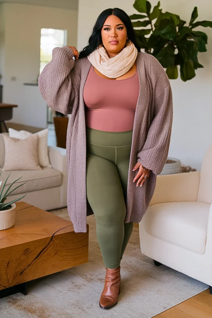 Plus Size Soft Mushroom Gray Cardigan Autumn Outfit