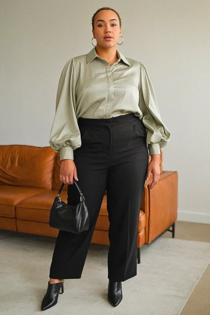 Plus Size Cute Balloon Sleeve Blouse Chic Fall Outfit